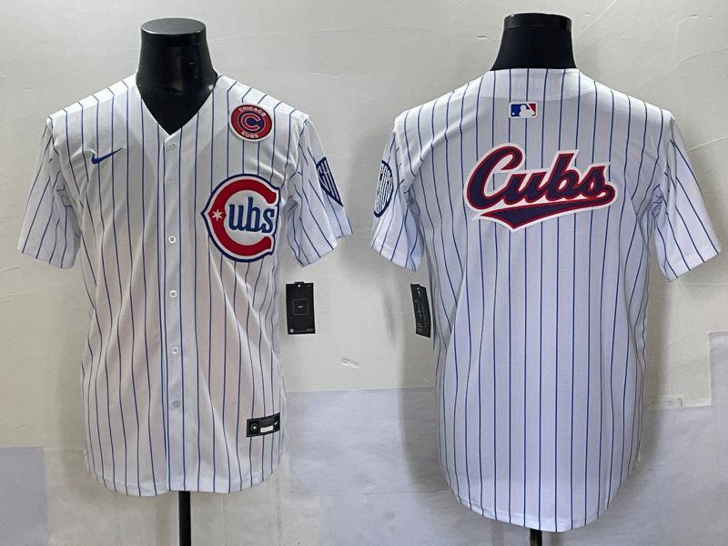 Men 2025 Chicago Cubs Blank White Stripe Fashion Nike MLB Jersey style 7037->chicago cubs->MLB Jersey
